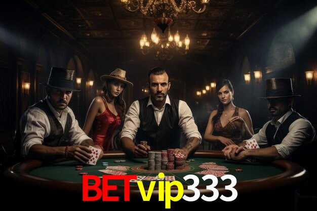 Escena dinámica inspirada en casino con iluminación Betvip333, cartas, fichas e íconos de juegos digitales en un espacio moderno de juegos.