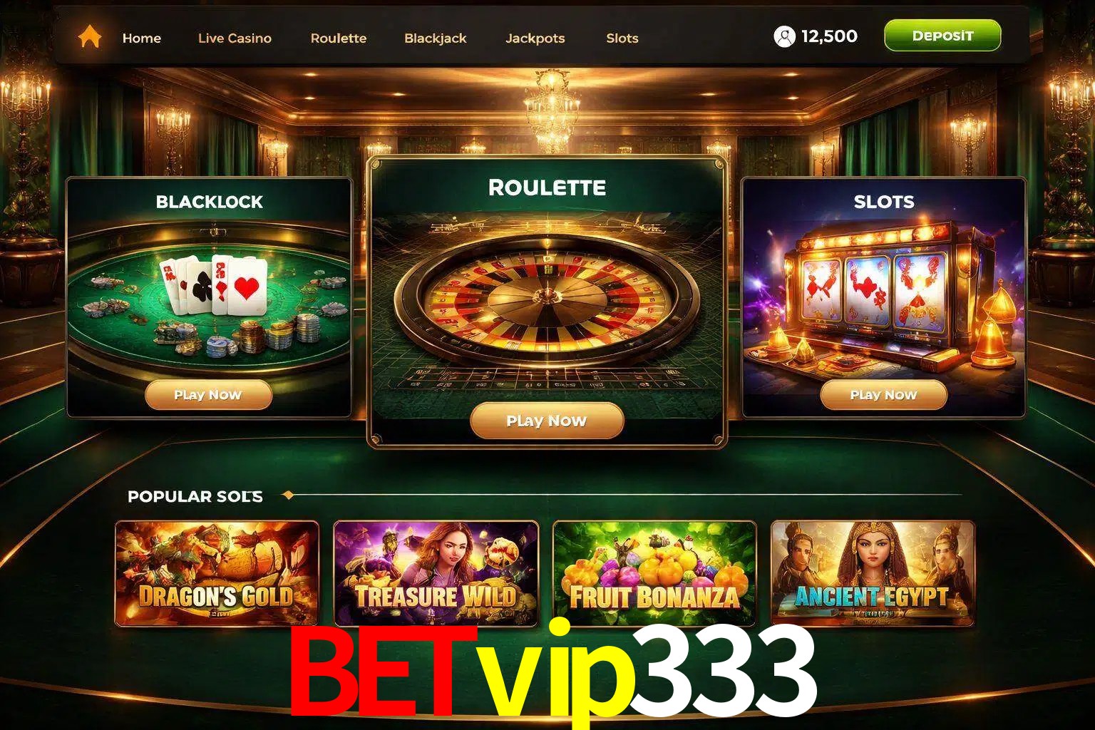 Vista de la plataforma Betvip333 Casino mostrando categorías organizadas de juegos en línea