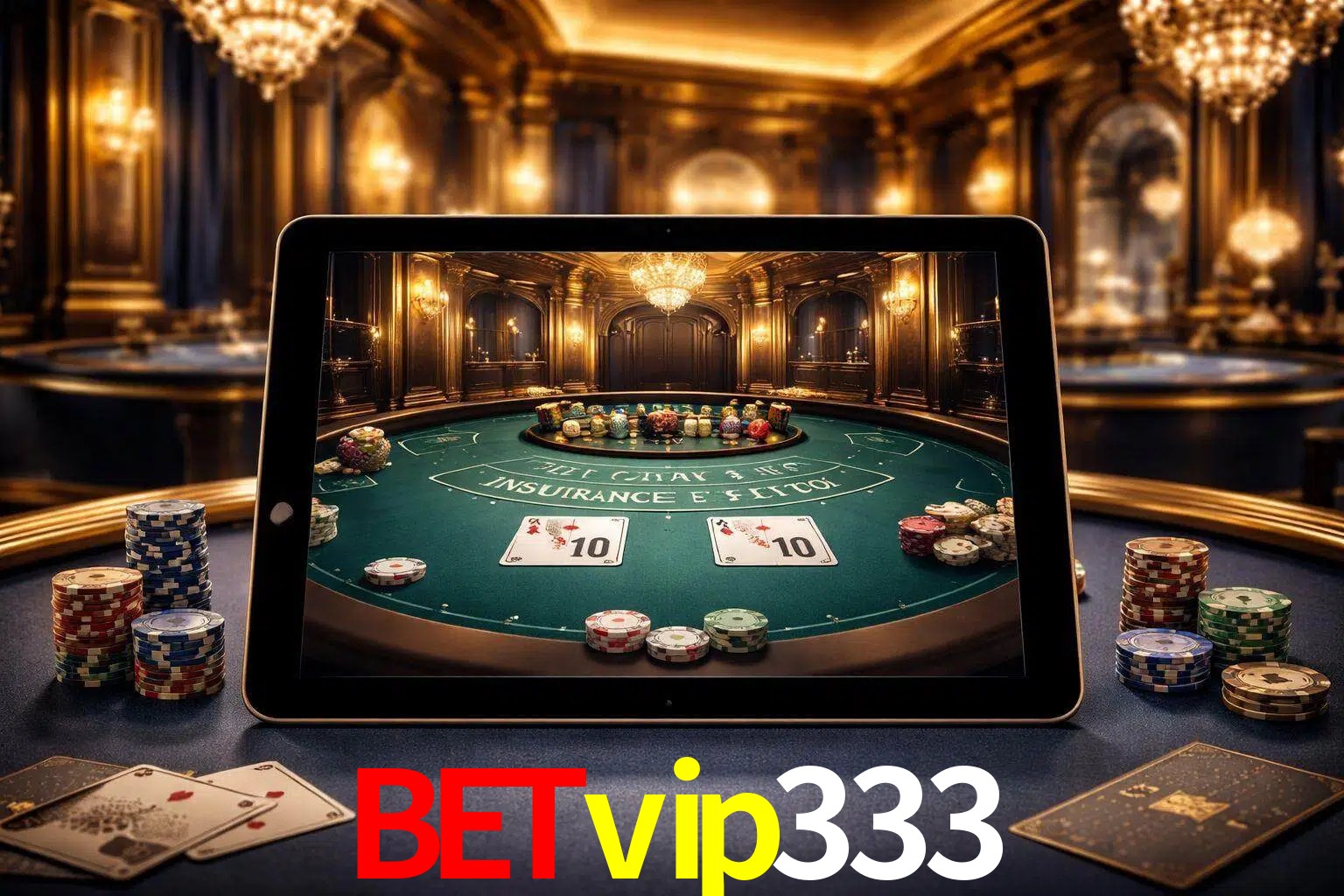 Configuración moderna de casino en vivo con una tableta mostrando una mesa de blackjack, luces cálidas de estudio y una atmósfera elegante de juegos digitales.